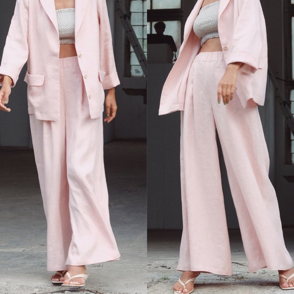 Isona Linen Wide Leg Pants in Rose Quartz - Picture 1 of 3